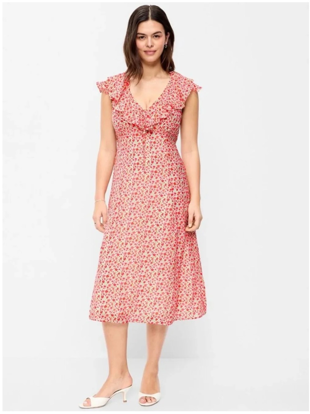 NWOT Old Navy Pink Floral Ruffle V-Neck Midi Dress